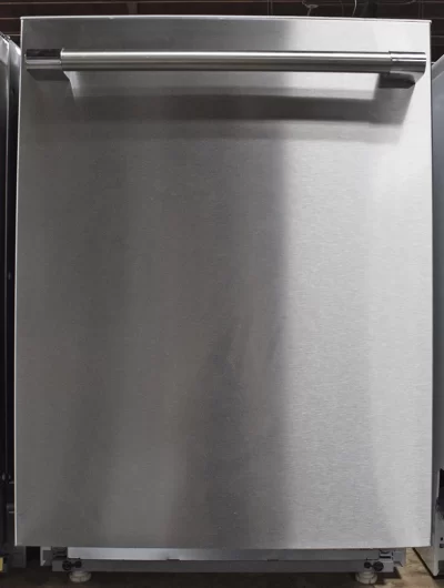 A close-up of the front view of the Beko DDT25401X 24 inches Fully Integrated Dishwasher.